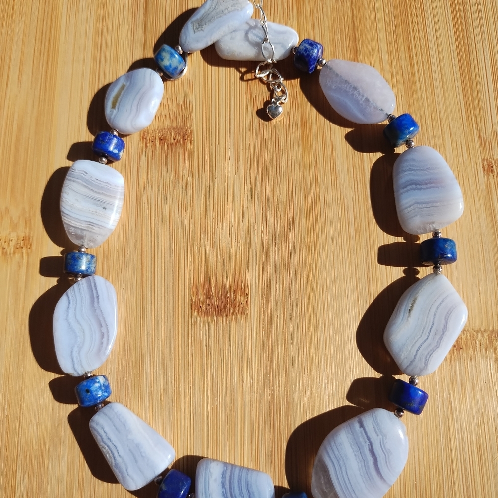 JAY KING DTR mine finds Blue LACED AGATE LAPIS LAZULI NECKLACE 925 - Picture 5 of 7